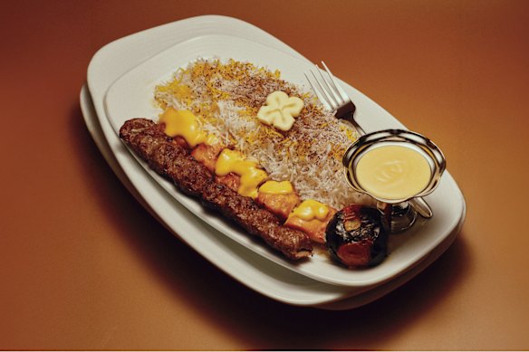 Shahi (combination of lamb koobideh and chicken thigh joojeh) kebab at Darband, Auburn.