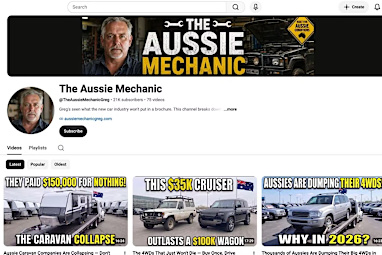 screenshot of the ‘Aussie Mechanic’ YouTube page, which is completely AI