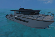 The first boat in production by Sam Beck’s KARVE Marine.