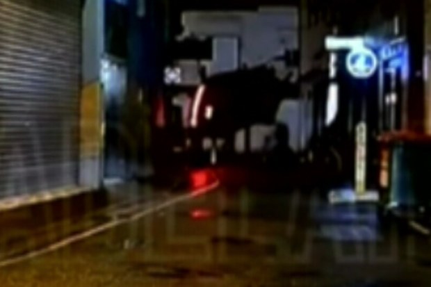 Footage shows the moment the Tesla hits the bollard before going airborne.