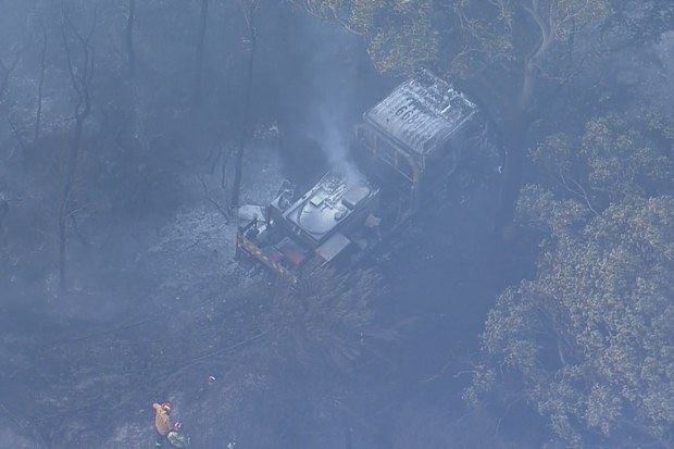 A fire truck was seen badly damaged following the blaze