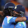 KL Rahul and Ravindra Jadeja of India celebrate after defeating Australia.