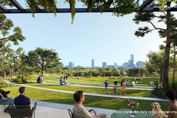A new masterplan for Victoria Park reveals pedestrian bridges, wetlands and public spaces designed to become the Brisbane 2032 Olympic Games’ lasting legacy, but key costings remain unknown as public consultation begins.