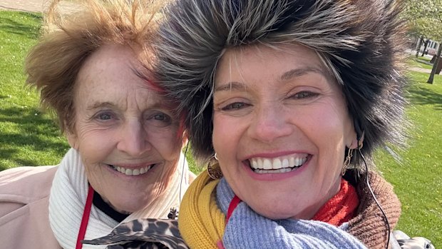 Jessica Rowe (right, with her mother, Penelope) in one of the “silly hats” she packed for her Scandinavian cruise.