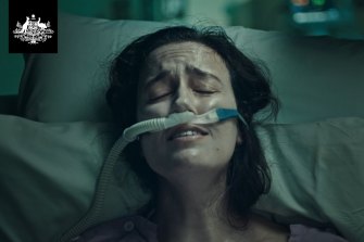 A still from the governmentâs confronting COVID ad.