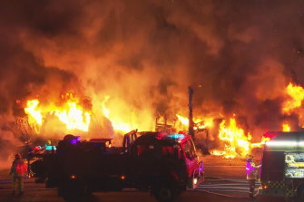 Two road workers have been seriously injured in a fiery truck crash on the NSW Central Coast. 