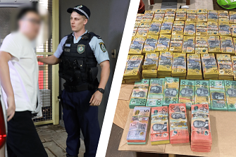 Three men have been charged after almost $4.7 million cash, 5kg of drugs and cryptocurrency teller machines were seized in Sydney.