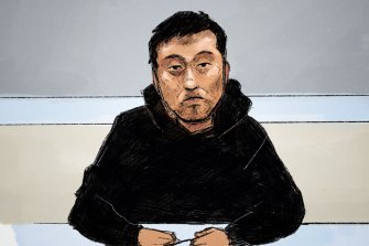 A court sketch of Wayne Wang  appearing before Melbourne Magistrates Court on Friday afternoon.