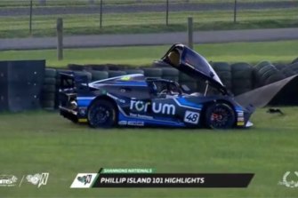 Vince Tesoriero was driving the Forum Finance-sponsored Audi when it crashed out at Phillip Island in 2018. 