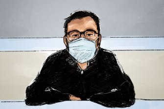 A court sketch of Tao Zhou appearing before Melbourne Magistrates Court on Friday afternoon.
