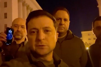 Ukrainian President Zelensky in a self-shot video on Saturday AEDT, saying his team is staying put.