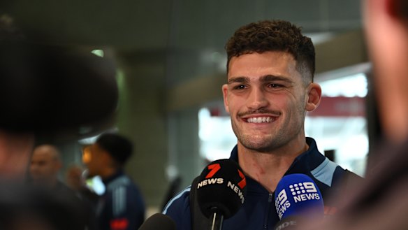 Nathan Cleary talking to media after the State of Origin victory.
