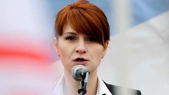 Maria Butina, leader of a pro-gun organisation in Russia, speaks to a crowd during a rally in support of legalising the possession of handguns in Moscow, Russia, in 2013.