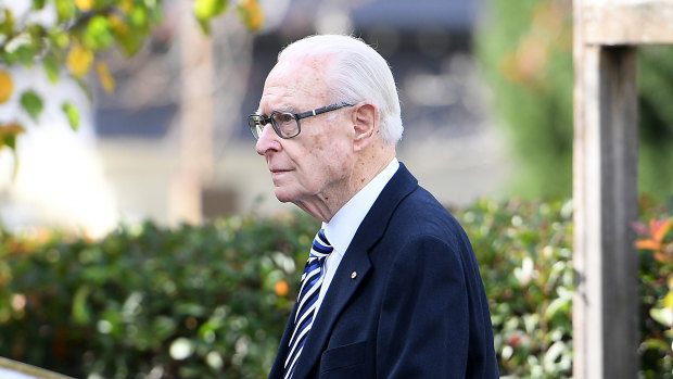 Former Nine newsreader Brian Henderson was among the mourners. 