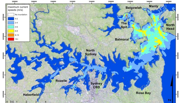 Sydney current speeds with largest modelled event. 