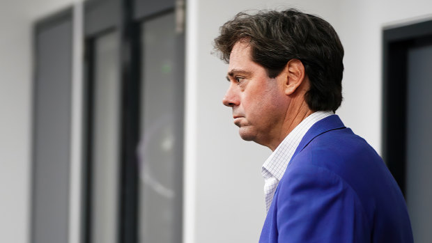 Gillon McLachlan at the AFL press conference on Tuesday night.