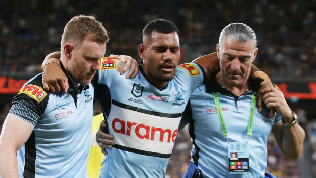 Sione Katoa was one of four Sharks players whose night was ended early by injury.