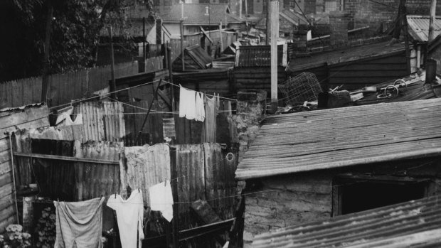 Ramshackle buildings and overcrowded. Fitzroy, 1947.