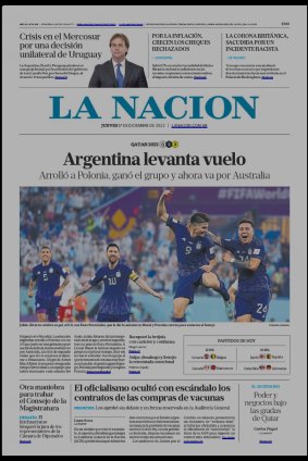 The front page of La Nacion’s paper on Friday.