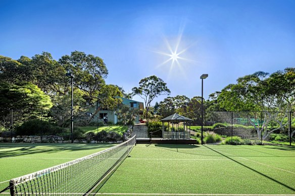 The Terrey Hills home has a championship-sized tennis court.