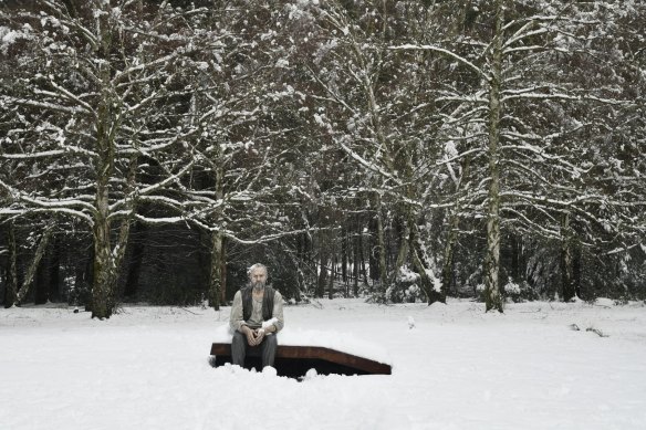 “The Seated Man” by artist Sean Henry, on the  Snowy Valleys Sculpture Trail in the Bago State Forest.