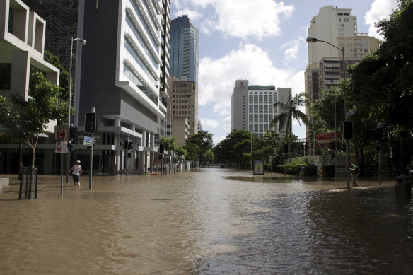 Parts of the Brisbane CBD during the 2011 flood. 