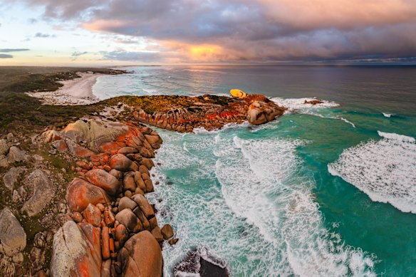 The flame-hued rocks of Tasmania’s east coast.
