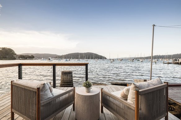 The three-bedroom, five-bathroom property, which has a price guide of $13 million to $14.3 million, overlooks Pittwater and Scotland Island.