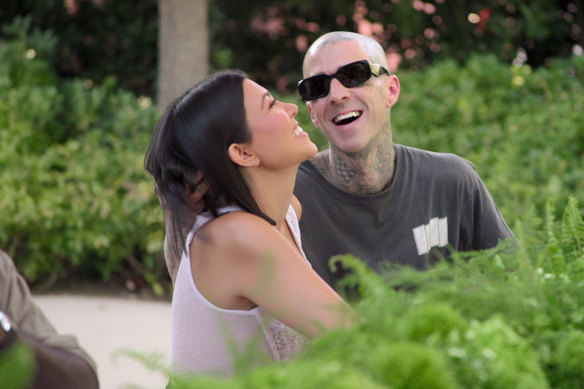 Kourtney Kardashian and Travis Barker in a scene from the new show, The Kardashians. 
