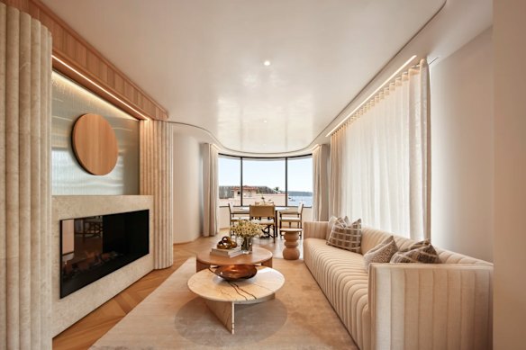 The four-bedroom, four-bathroom apartment in a boutique block features a reinterpretation of art deco design. There are also water views.