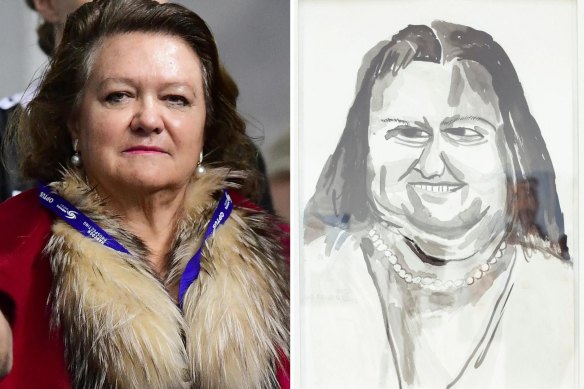 The second portrait of Gina Rinehart right, and the magnate herself, left.