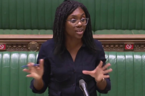 Conservative MP Kemi Badenoch delivers a speech against Critical Race Theory in the British House of Commons on October 20, 2020.