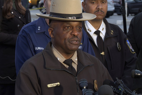 Maryland State Police superintendent Roland Butler addresses the media.
