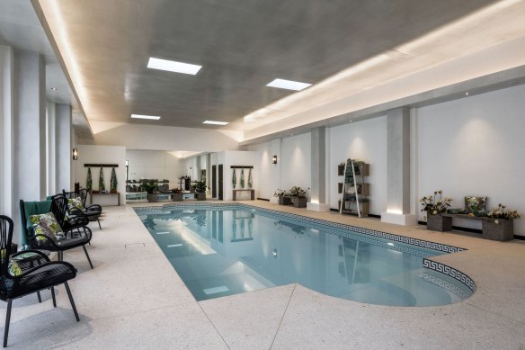 The indoor pool has been modernized by the current owner.