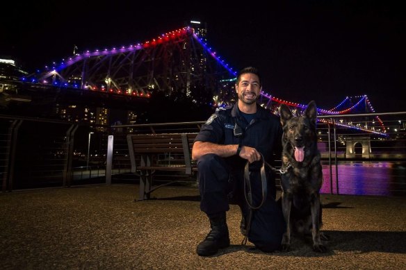 General-duties police dog Kaos with his handler, Senior Constable James “Jimmy” Griffiths.