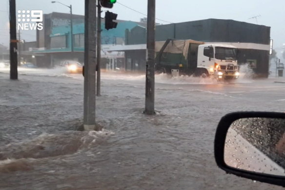Flash flooding at Newcastle on Sunday afternoon.
