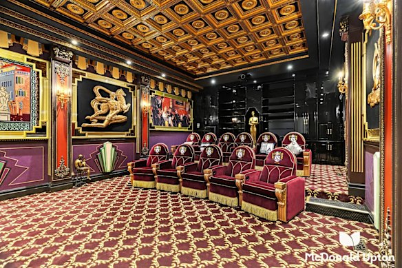 The colourful, ornate cinema is just one of the home’s luxury features.