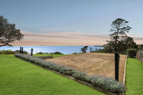 Water views from the tennis court at 2 Caraar Creek Lane, Mornington.