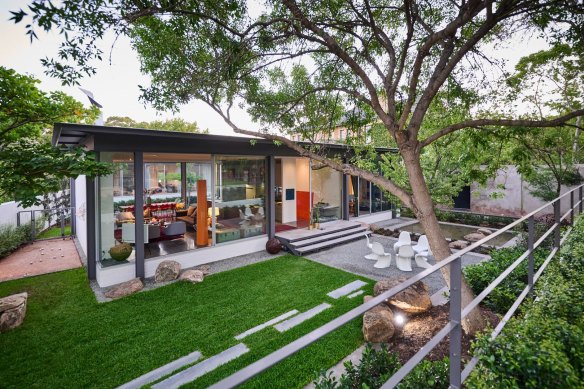 The home’s central courtyard with “reflection pond”. It also has a pool.  
