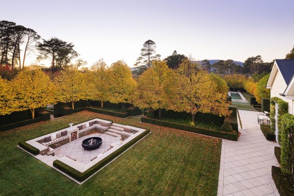 The firepit garden is a dramatic space to entertain.