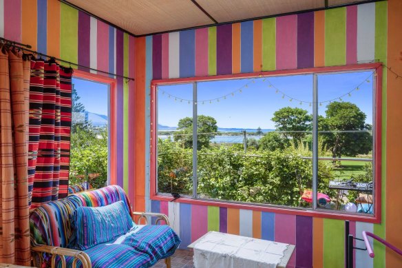 The lolly-striped sitting room.