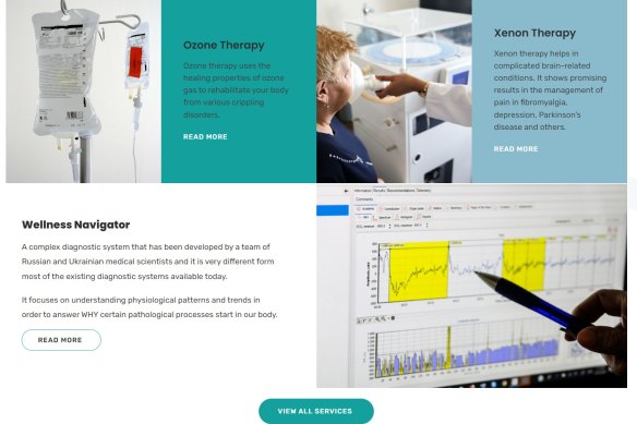 Some of the services advertised on the Ozone Clinic website, which has since been deleted but is available through an internet archive. 