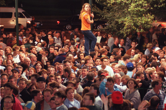 The crowd outside Olympic Park.