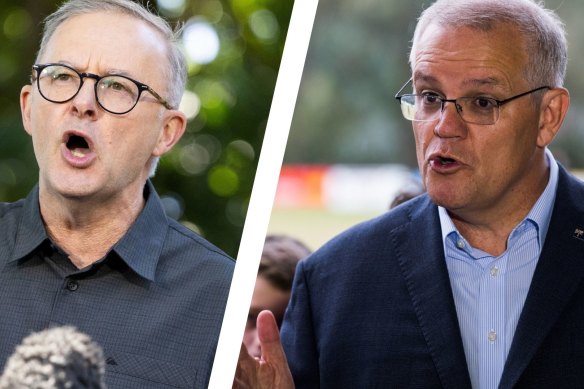 Opposition Leader Anthony Albanese, left, and Prime Minister Scott Morrison have clashed over how and when the Labor Party was briefed on the AUKUS defence pact.
