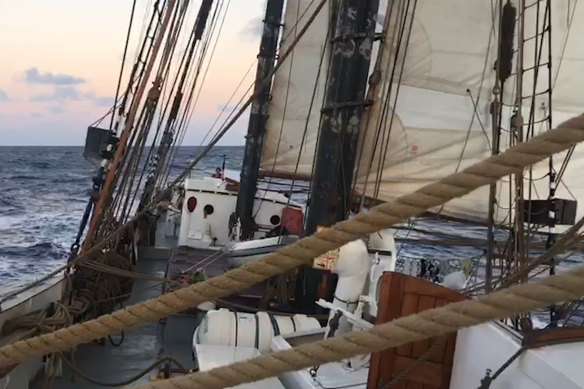 Home for months has been this 44-metre schooner, shared with 14 others. 