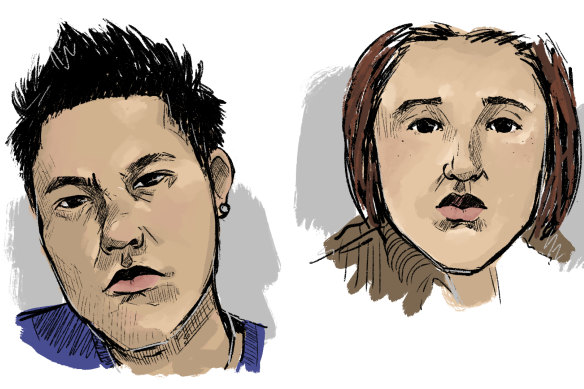 A court sketch of the two people who faced Melbourne Magistrates’ Court on Thursday on slavery charges: Chee Kit Chong (left) and Angie Yeh Ling Liaw.