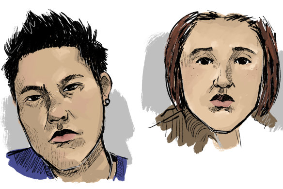 A court sketch of Chee Kit Chong (left) and Angie Yeh Ling Liaw.