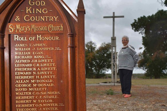 Aunty Laura Bell, the honour roll of Aboriginal men from Lake Condah who fought in World War I, and the empty space where a special church once stood.