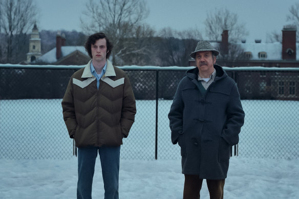 Dominic Sessa and Paul Giamatti in The Holdovers