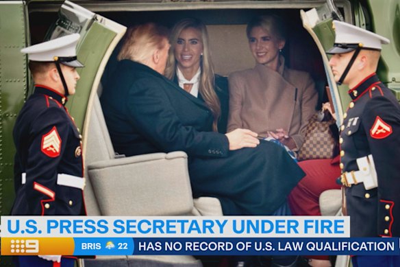 Trump in Marine One with Katie Zacharia and aide Natalie Harp.